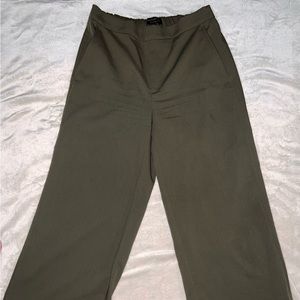 Banana Republic Rowan Wide Leg Pants Olive Green High Rise Pockets